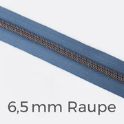 Reißverschluss Meterware Metallisiert Gunmetal 6,5mm Blassblau D205