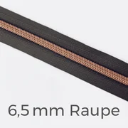 Reißverschluss Meterware Metallisiert Kupfer 6,5mm Anthrazit B39