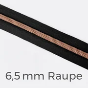 Reißverschluss Meterware Metallisiert Kupfer 6,5mm Schwarz B5