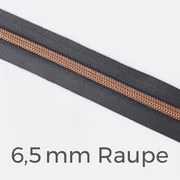 Reißverschluss Meterware Metallisiert Kupfer 6,5mm Dunkelgrau D306