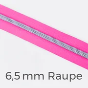 Reißverschluss Meterware Metallisiert Silber 6,5mm Neonpink PT806