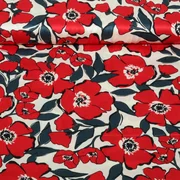 Baumwollsatin Blüten Ecru Rot