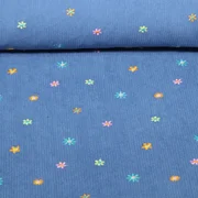 Babycord Bestickt Blüten Jeansblau