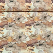 Bambus Viskosejersey  Digitaldruck Blüten Aquarell Beige
