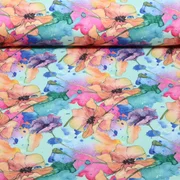 Bambus Viskosejersey  Digitaldruck Blüten Aquarell Mint