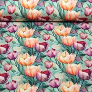 Bambus Viskosejersey  Digitaldruck Tulpen Mint