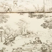 Baumwoll-Canvas Dorfleben Toile-de-Jouy Beige Braun