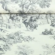 Baumwoll-Canvas Dorfleben Toile-de-Jouy Beige Grau