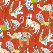 Baumwoll-Canvas Hugo & Hilda Wilde Tiere Rot