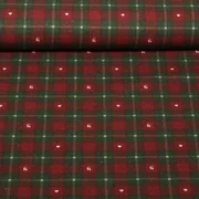 Baumwoll-Canvas Leinenlook Karo Herzen Hirsche Rot Grün