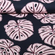 Baumwollcanvas Monstera Blätter Navy