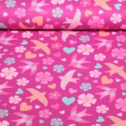Baumwoll Flanell Vögel Fuchsia