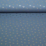 Baumwoll Musselin Foliendruck Blumen Jeansblau