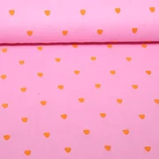 Baumwoll-Musselin Double Gauze Herzen Orange Bestickt Rosa
