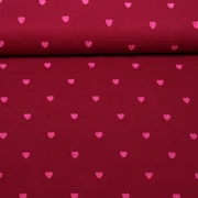 Baumwoll-Musselin Double Gauze Herzen Pink Bestickt Weinrot