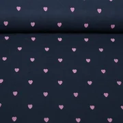 Baumwoll-Musselin Double Gauze Herzen Rosa Bestickt Navy