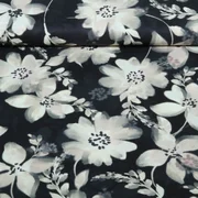 Baumwoll-Viskose Digitaldruck Blumen Schwarz