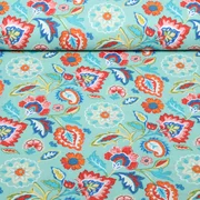 Baumwolle Webware Blumen Boho Eisblau
