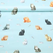 Baumwoll Webware Katzen Hellblau