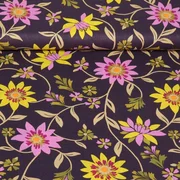 Baumwollvoile Blumenranken Aubergine