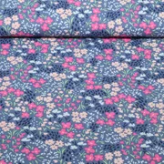 Beschichtete Baumwolle Blumen Jeansblau