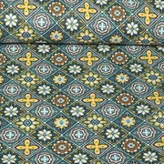 Beschichtete Baumwolle Blumen Orient Blau