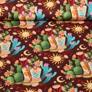 Bio Baumwoll Satin "Western Fairy Tales" Cowgirls Bordeaux