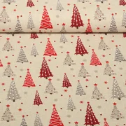 Canvas Bäumchen Leinenlook Beige Rot