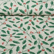 Canvas Leinenoptik Xmas Beeren und Blätter Beige