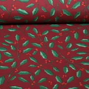 Canvas Leinenoptik Xmas Beeren und Blätter Weinrot