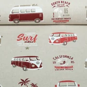Canvas VW Bulli California Paradise Beige Rot Leinenoptik