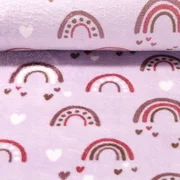 Kuschelfleece "Regenbogen und Herzchen" Flieder
