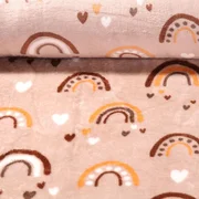 Kuschelfleece "Regenbogen und Herzchen" Hellbraun