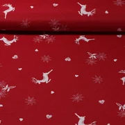Jacquard Canvas Landhaus Doubleface Hirsche Rot Beige