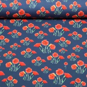 Jersey Digitaldruck Mohnblumen Jeansblau