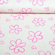 Jersey Neon Blumen Hellgrau Melange