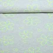 Jersey Neon Blumen Grau Melange