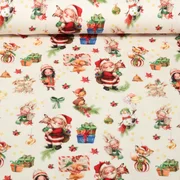 Jersey Weihnachtsmann Und Tiere Ecru