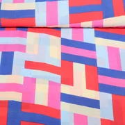 Kleider- und Blusenstoff Bunte Rechtecke Blau Multicolor