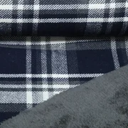 Mantelstoff Tweed Karo Navy mit Fellabseite
