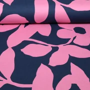Romanit Jersey Blätter und Blüten Navy Rosa