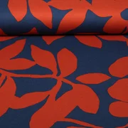 Romanit Jersey Blätter und Blüten Navy Ziegelrot