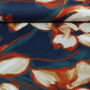 Romanit Jersey Große Blumen Navy Ziegelrot