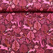 Sommersweat French Terry Wald Tiere Bordeaux