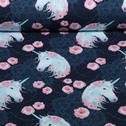 Sommersweat Glitzerpüppi French Terry Digitaldruck Einhörner Navy
