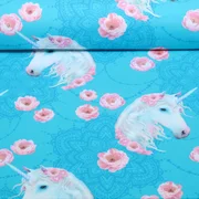 Sommersweat Glitzerpüppi French Terry Digitaldruck Einhörner Türkis