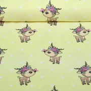 Sommersweat Glitzerpüppi French Terry Digitaldruck Kleiner Hirsch Gelb