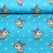 Sommersweat Glitzerpüppi French Terry Digitaldruck Kleiner Hirsch Türkis