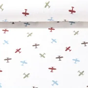 Stretch Frottee Flugzeuge Ecru