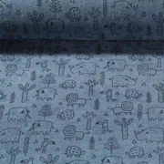 Stretch Frottee Tiere Jeansblau